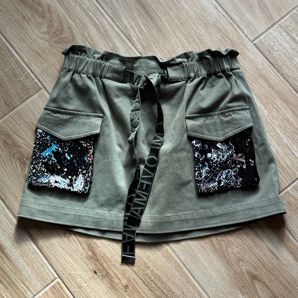 Ramy Brook Chelsea Cargo Sequin Pocket Mini Skirt in olive green Size Small - Picture 3 of 6